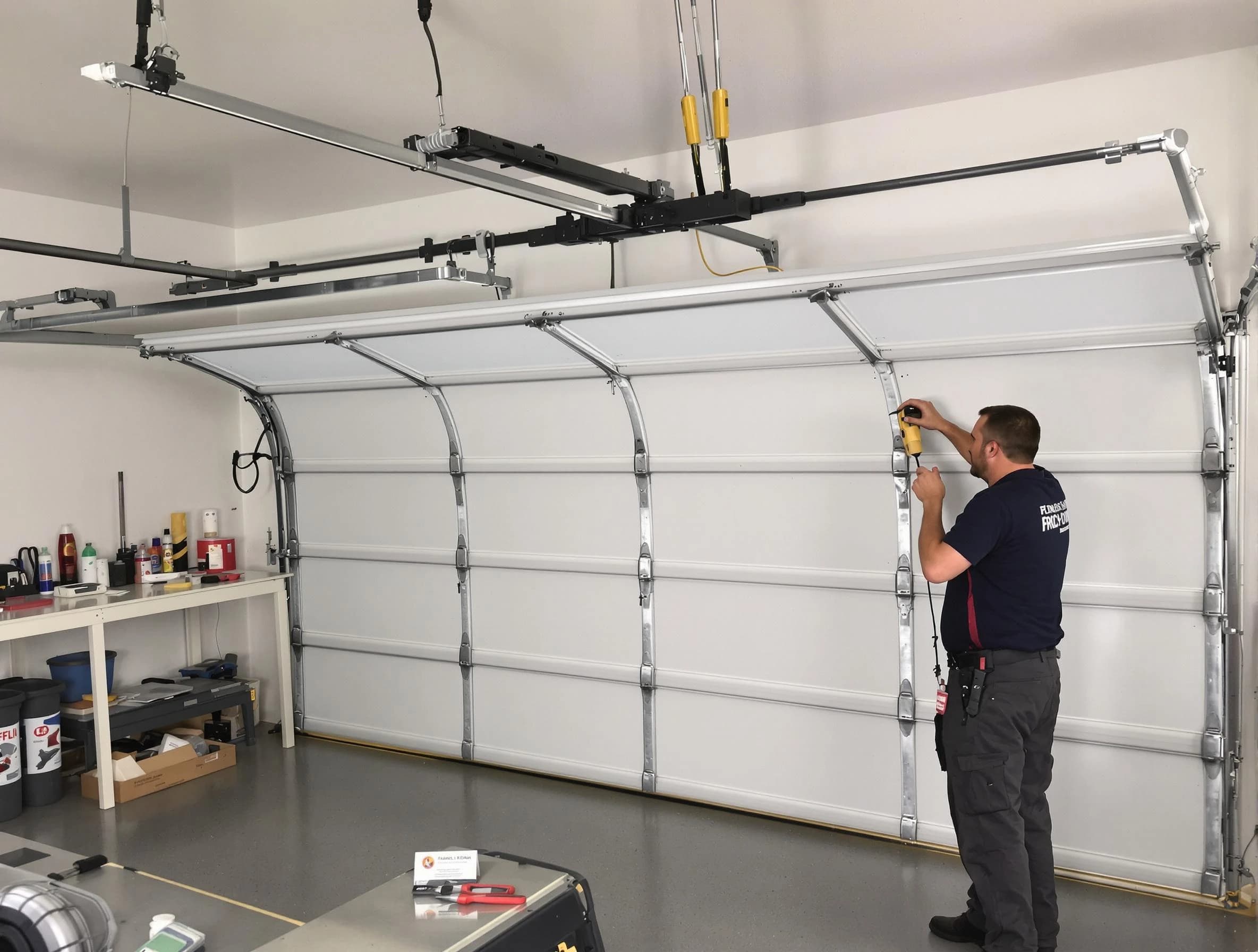 Panthersville Garage Door Repair certified technician performing overhead door system repair in Panthersville