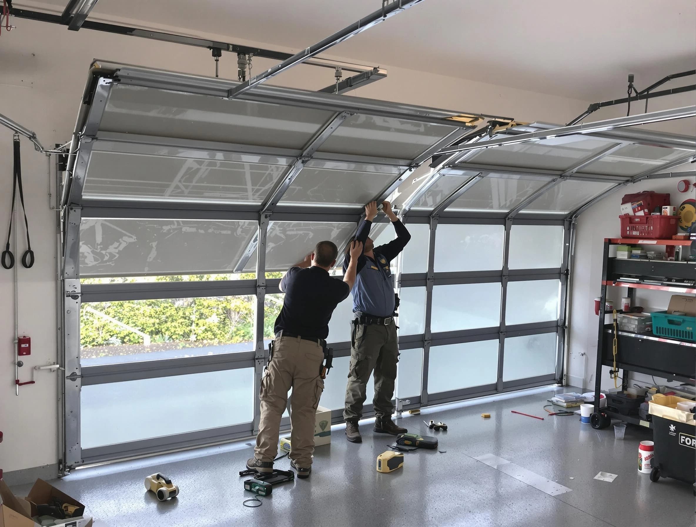 Panthersville Garage Door Repair expert performing precise panel replacement on Panthersville garage door