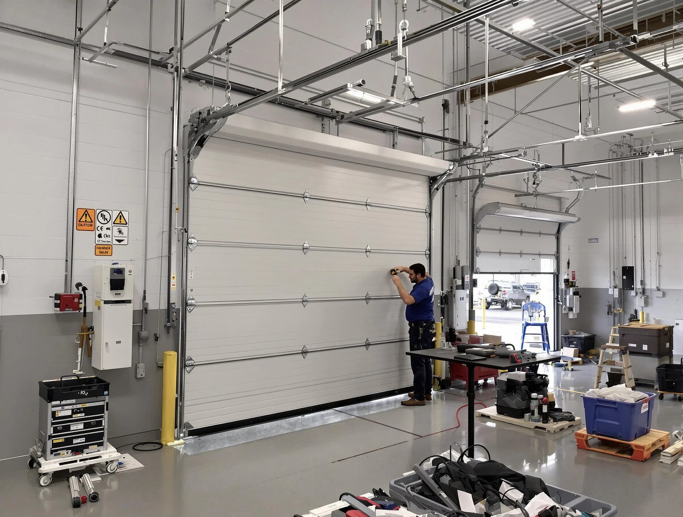 Commercial garage door repair being performed by Panthersville Garage Door Repair expert in Panthersville