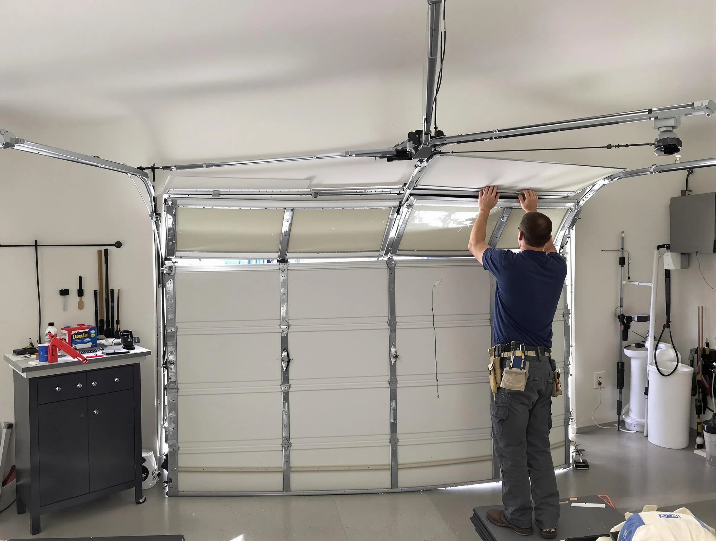 Panthersville Garage Door Repair specialist performing precise section replacement on Panthersville garage door