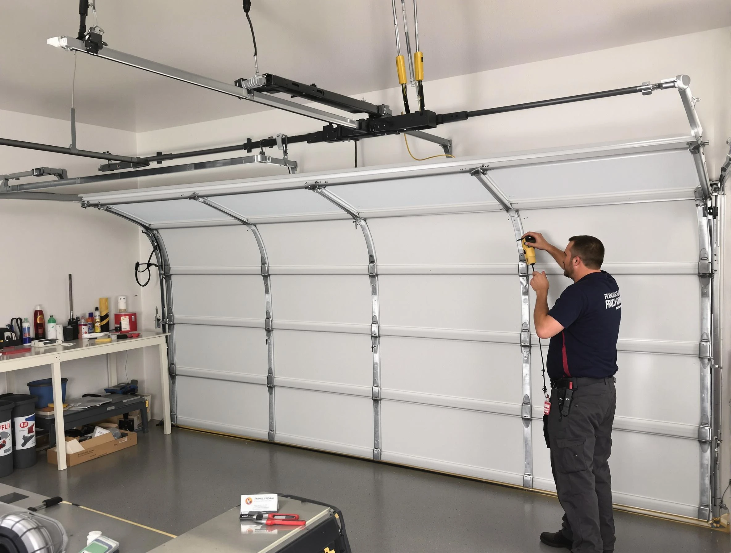 Panthersville Garage Door Repair certified technician performing overhead door system repair in Panthersville