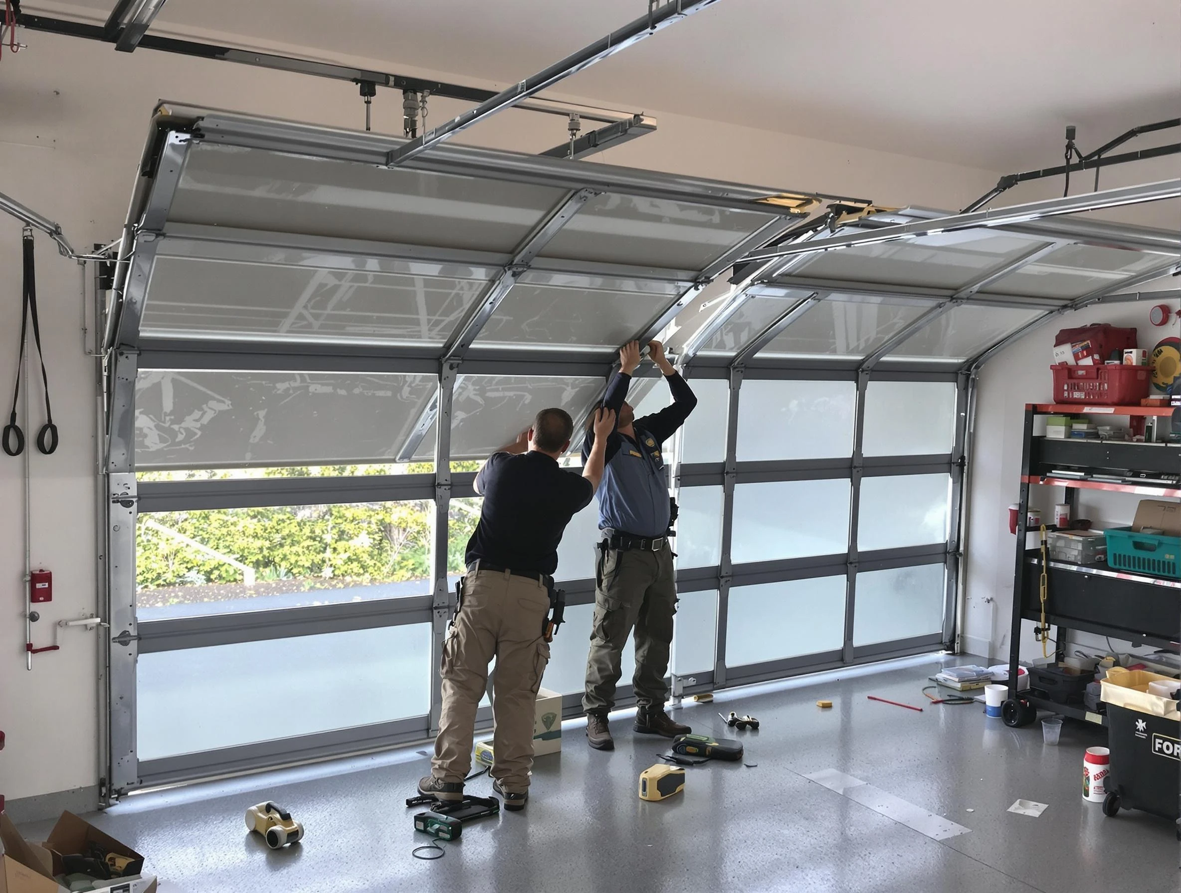 Panthersville Garage Door Repair expert performing precise panel replacement on Panthersville garage door