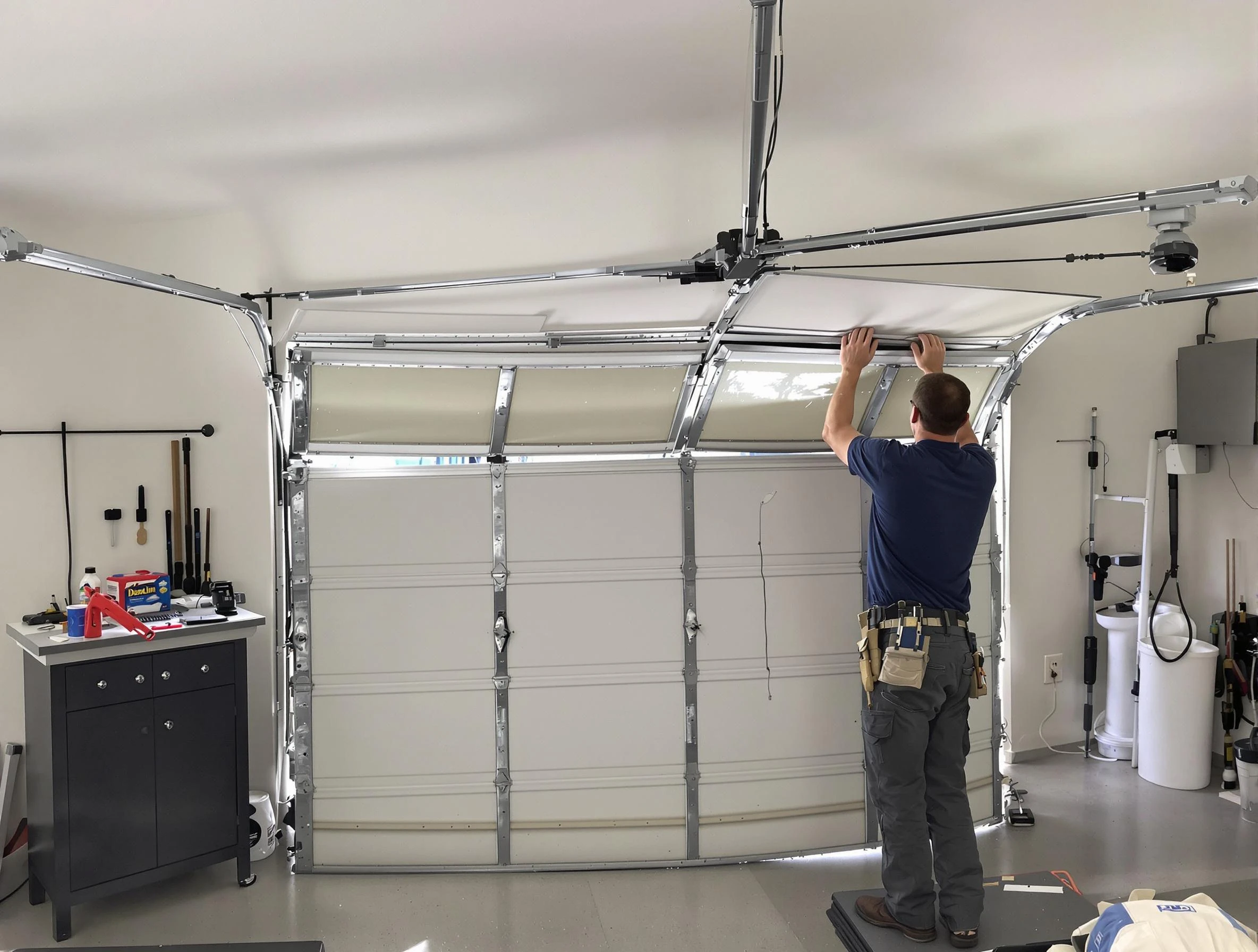 Panthersville Garage Door Repair specialist performing precise section replacement on Panthersville garage door